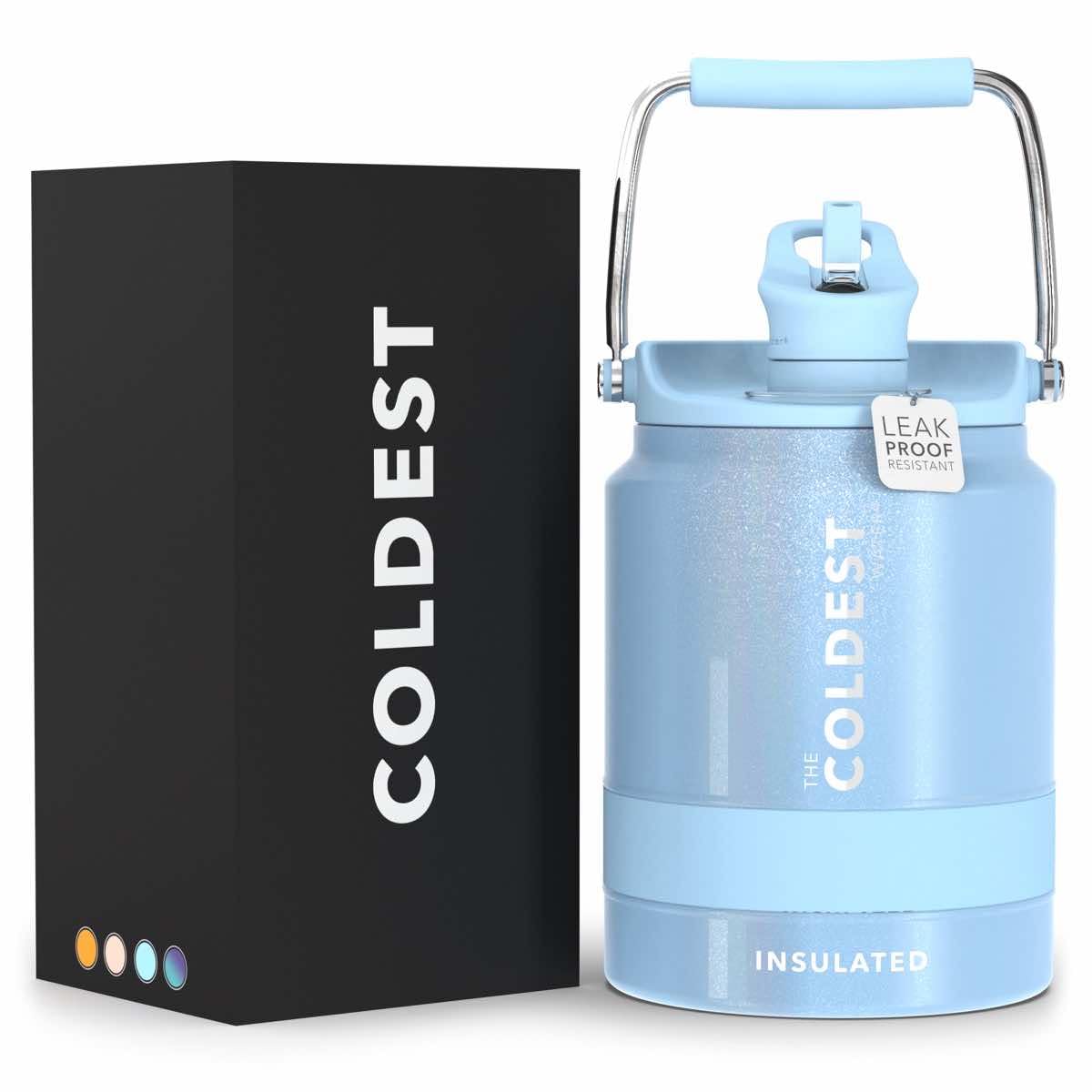 Coldest 128 oz Tumbler with Handle and Straw - 100% Spill Proof Tumbler with Straw (3 Lids) - Stainless Steel Insulated Leakproof Tumblers for Women & Men - Cup Holder Friendly - 128oz (Stealth Black)