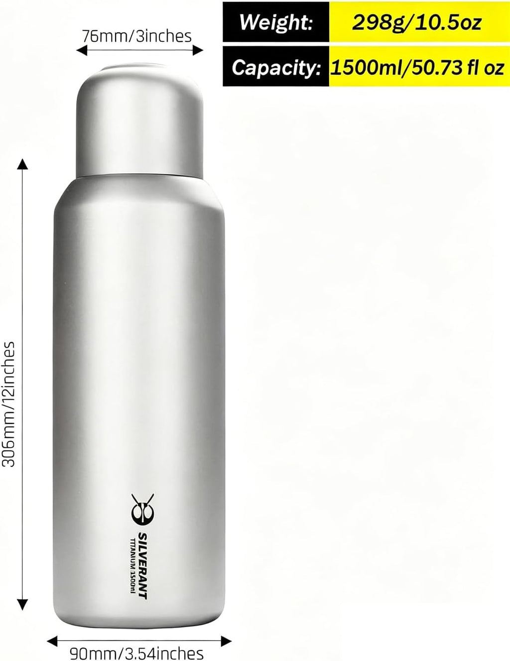 SILVERANT Titanium Ultralight 800ml/27 fl oz Leakproof Outdoor Camping Hiking Sports Water Bottle with Insulating Thermal Sleeve and Clip Loop Cap