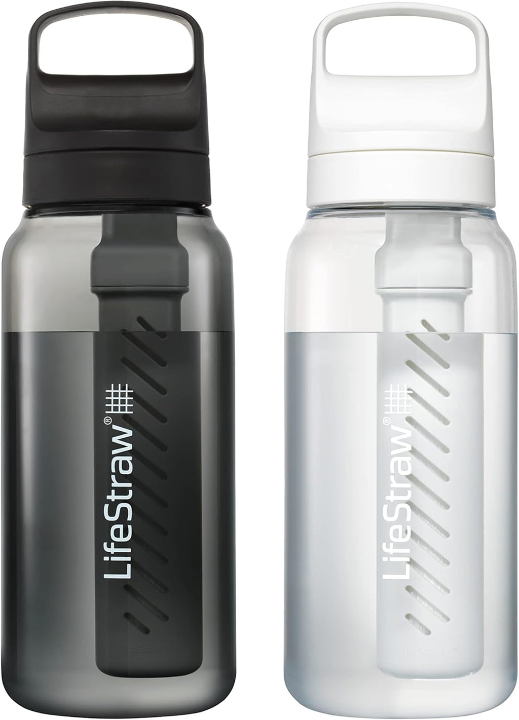 LifeStraw Go Series – BPA-Free Water Filter Bottle for Travel and Everyday Use, Removes Bacteria, Parasites and Microplastics, Improves Taste, 1L 2-Pack Icelandic Blue and Aegean Sea
