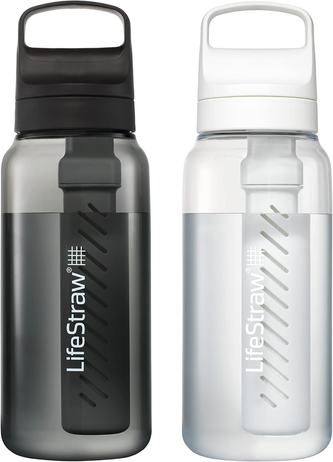 LifeStraw Go Series – BPA-Free Water Filter Bottle for Travel and Everyday Use, Removes Bacteria, Parasites and Microplastics, Improves Taste, 1L 2-Pack Icelandic Blue and Aegean Sea