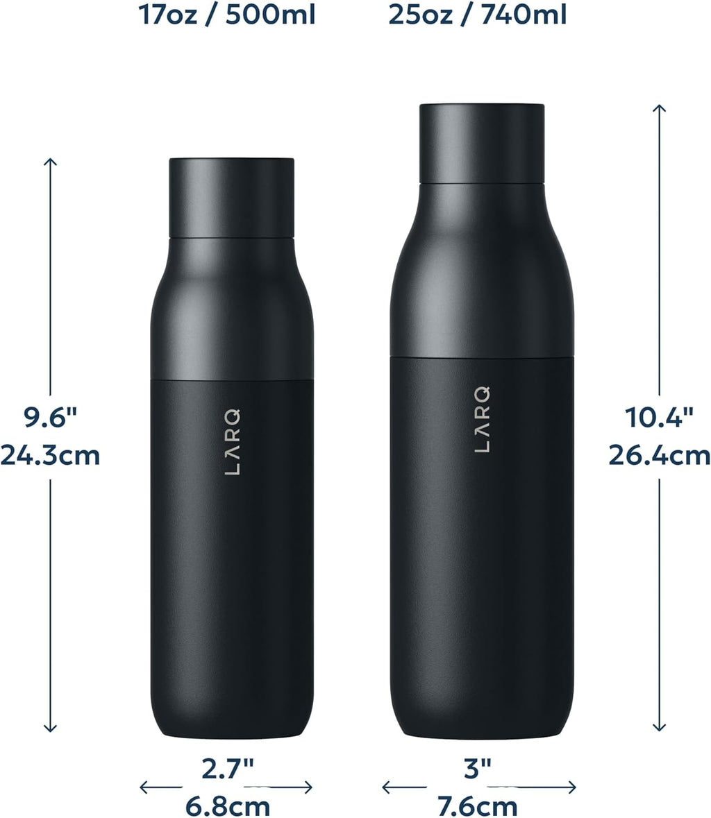 LARQ Bottle PureVis 17 oz - Self-Cleaning and Insulated Stainless Steel Water Bottle with UV Water Purifier and Award-winning Design | Reusable & Travel Friendly, Obsidian Black