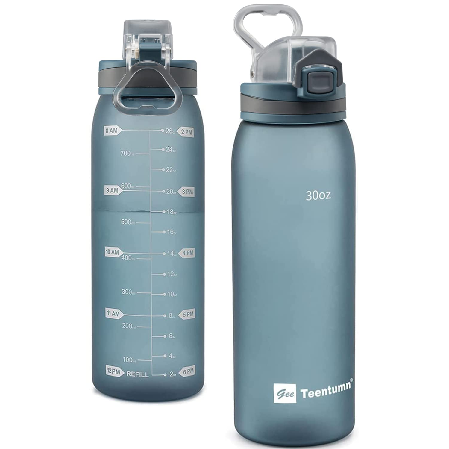 30oz Sport Water Bottle with Time Markers, Large Durable Gym Plastic Bottle Tritan BPA Free for Fitness, School, Outdoor Enthusiasts, Leakproof Clear (Pack of 1)