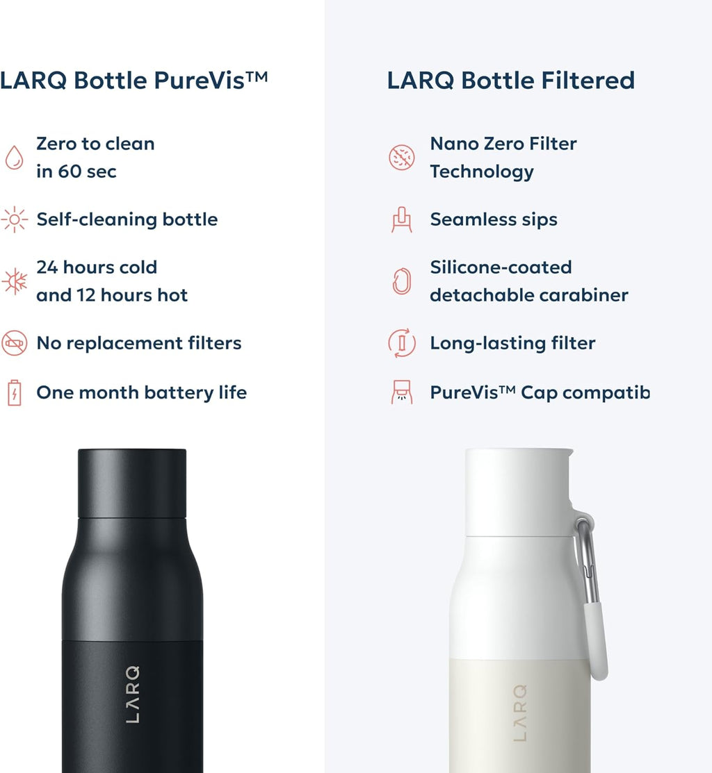 LARQ Bottle PureVis 17 oz - Self-Cleaning and Insulated Stainless Steel Water Bottle with UV Water Purifier and Award-winning Design | Reusable & Travel Friendly, Obsidian Black