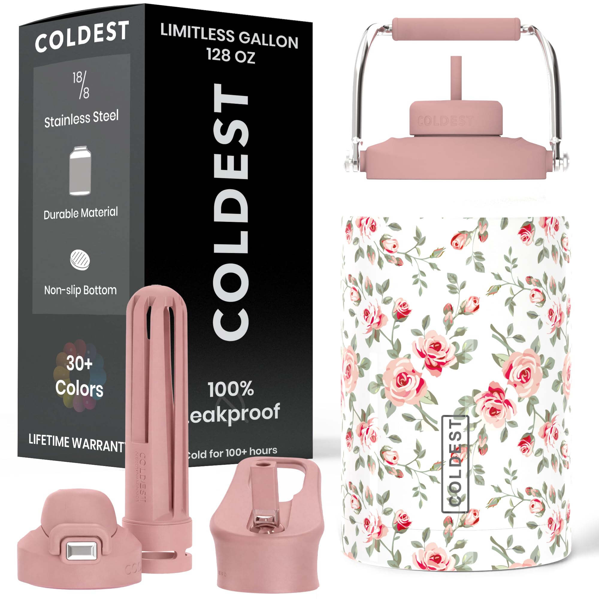 Coldest 128 oz Tumbler with Handle and Straw - 100% Spill Proof Tumbler with Straw (3 Lids) - Stainless Steel Insulated Leakproof Tumblers for Women & Men - Cup Holder Friendly - 128oz (Stealth Black)