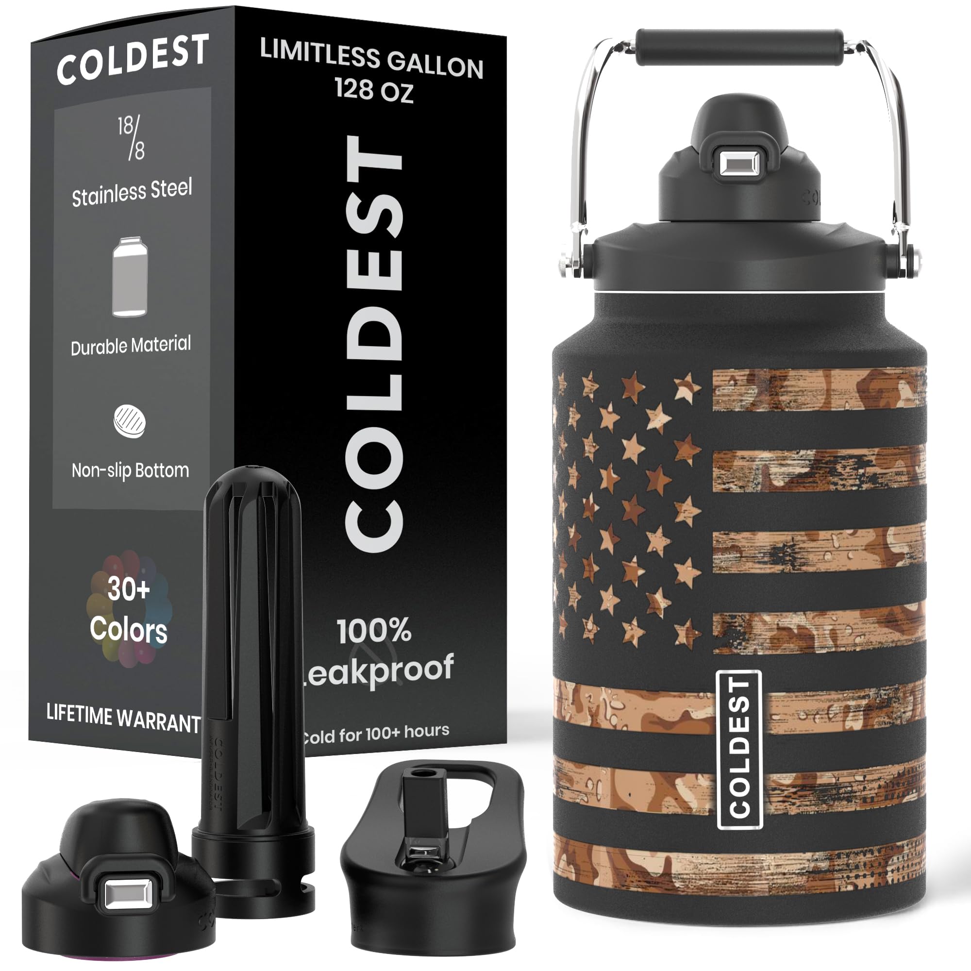 Coldest 128 oz Tumbler with Handle and Straw - 100% Spill Proof Tumbler with Straw (3 Lids) - Stainless Steel Insulated Leakproof Tumblers for Women & Men - Cup Holder Friendly - 128oz (Stealth Black)