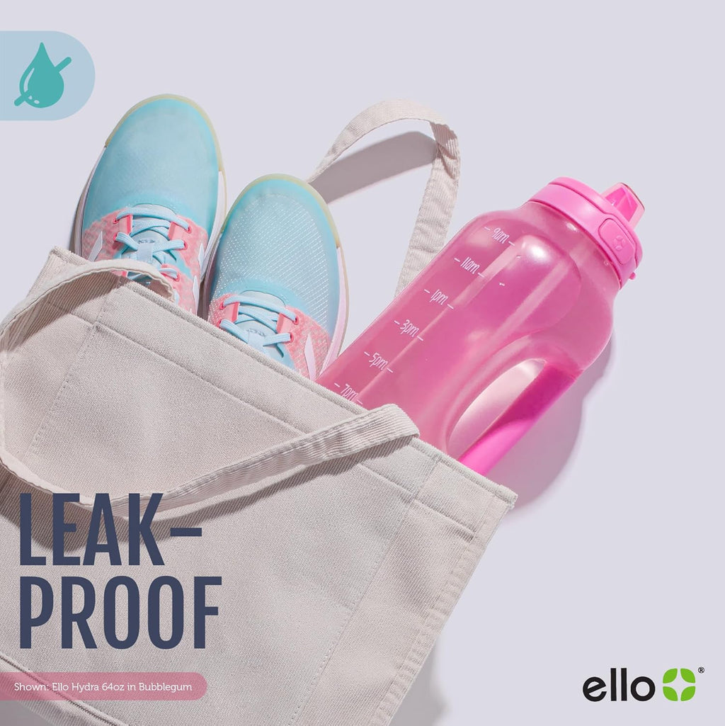 Ello Hydra 64oz Half Gallon Water Jug with Handle and Motivational Time Markers for All Day Hydration, Plastic Reusable Water Bottle with Straw and Locking, Leak Proof Lid, BPA Free